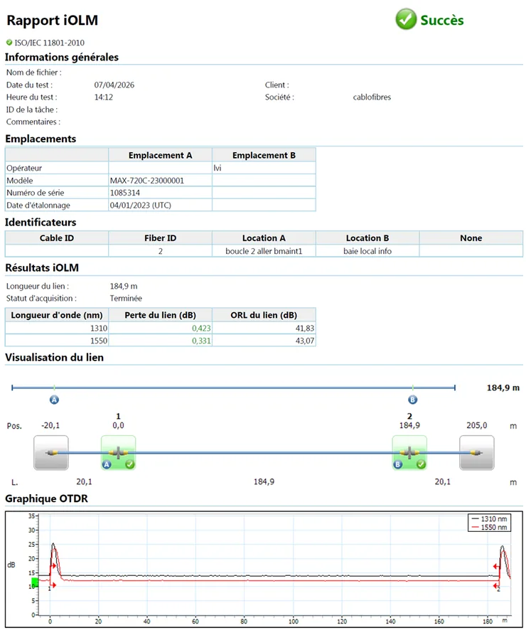 Exemple de rapport fibre optique OTDR